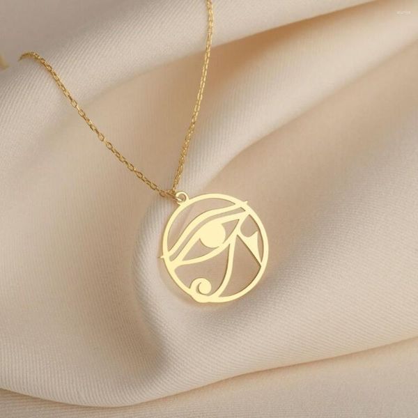 Pendentif Colliers Vintage égyptien rond oeil de Ra pour femmes en acier inoxydable Horus amulette collier cadeaux d'anniversaire à la mode ami