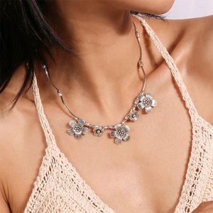 Pendentif Colliers Vintage ethnique fleur collier pour femmes bohême clavicule chaîne tour de cou accessoire haut de gamme tibétain argent bijoux cadeau