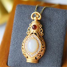 Pendentif Colliers Vintage Ethnique Petite Bouteille Pendentifs Opale Pierre Stud Rétro Motif Creux Élégant Collier Bijoux Pour FemmesPendentif