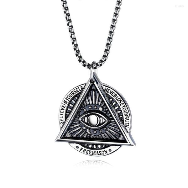 Collares colgantes Vintage Ojo de Providencia Collar de cadena para hombres Acero inoxidable Freemason Evil Punk Jewelry