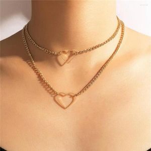 Hanger Kettingen Vintage Mode Boho Multilevel Choker Ketting Voor Vrouwen Kraag Gouden Kleur Dikke Ketting Punk Hart Frame Sieraden Gift