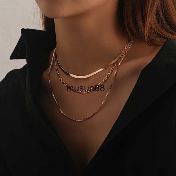 Collares pendientes Moda Vintage Multinivel Geométrico Cristal Twist Serpiente Cadena Conjunto Collar Para Mujer Mujer Chapado en Oro Color Plata Joyería J230601