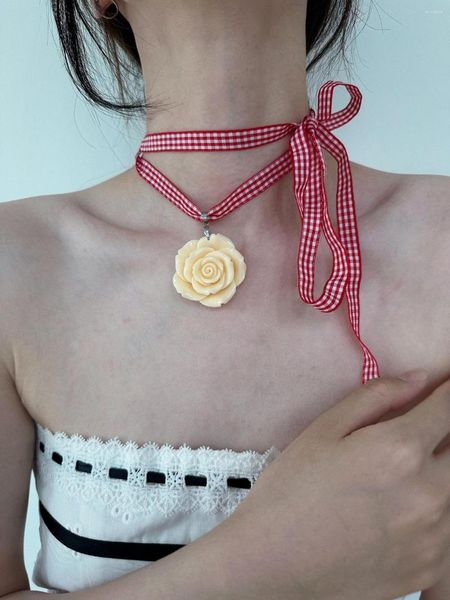 Pendentif colliers Vintage fleur coeur grille tissu collier doux collier chaîne Y2k bijoux 2023 charme pour femmes filles fête