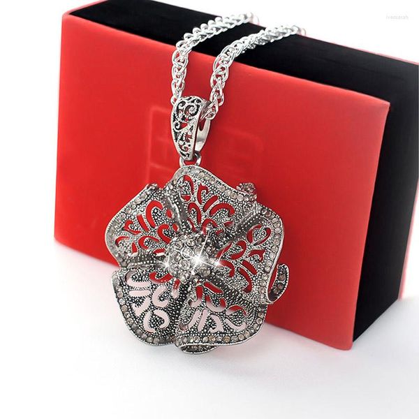 Pendentif Colliers Vintage Fleur Long Collier Femmes Mode Bijoux En Gros Pull De Noël Pour Cadeau