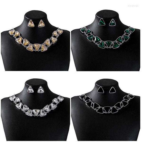 Pendentif Colliers Vintage Géométrique Triangle Collier Personnalisé Exagérer Ensemble De Bijoux De Luxe Robe De Soirée Accessoires Boucles D'oreilles