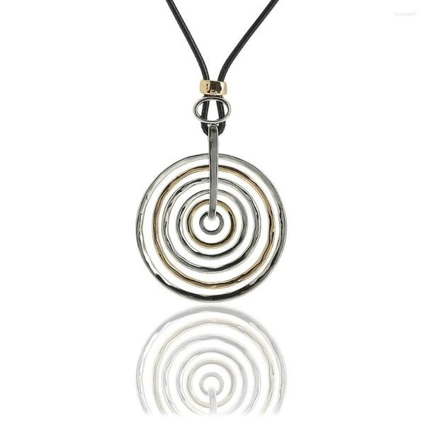 Pendentif colliers Vintage géométrie cercles pendentifs longue corde chaîne pour femmes Bijoux Boho déclaration Bijoux