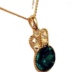 Pendentif Colliers Vintage or vert gemme lapins collier pendentifs charmes Colla déclaration chaîne tour de cou pour les femmes Cosplay esthétique bijoux
