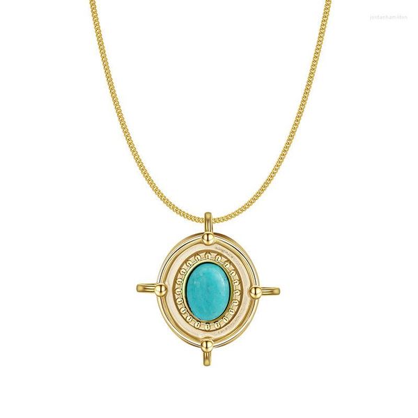 Collares colgantes Vintage chapado en oro resistente al agua joyería de acero inoxidable geométrico azul piedra Natural collar para mujeres niñas regalo