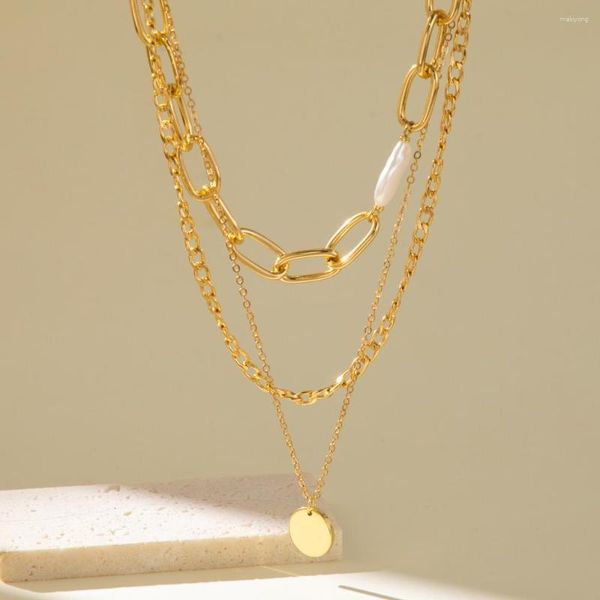 Collares colgantes Vintage Textura de oro Collar de perlas de imitación para mujeres Elegantes damas simples Joyería multicapa Venta al por mayor Ventas directas