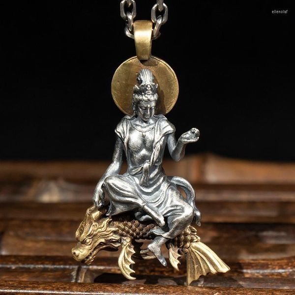 Collares pendientes Vintage Goldfish Monte Manjushri Estatua de Buda Collar Hombres Mujeres Dainichi Tathagata Amuletos budistas Joyería religiosa