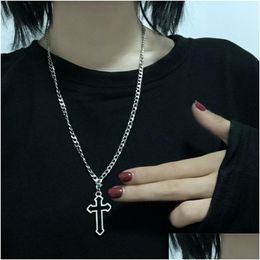 Vintage gothique creux croix pendentif colliers Sier couleur Cool Street Style collier pour hommes femmes cadeau qui Dhgarden Ot23Q