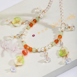 Collares con colgante, collar Vintage Hanfu para mujer, joyería de hoja de loto de verano 2023