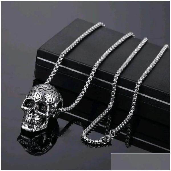 Pendentif Colliers Vintage Hip Hop Halloween Collier Pour Hommes En Acier Inoxydable Squelette Étoile Feuilles Bijoux Accessoires À La Mode Drop Del Dh6Jn