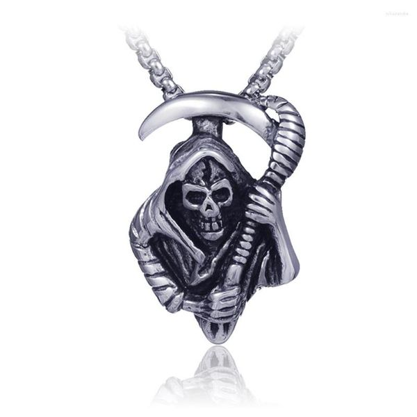 Pendentif Colliers Vintage Hip Hop Collier Hommes Erkek Kolye Boîte Chaîne Punk Gothique En Acier Inoxydable Mort Scythe Bijoux Livraison Gratuite