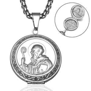 Colliers de pendentif vintage Holy San Benito Médaille Gold en acier inoxydable peut ouvrir des pendentifs de cadre PO pour les bijoux religieux324a