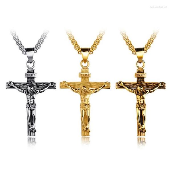 Pendentif Colliers Vintage INRI Croix Jésus Pièce Pendentifs Pour Hommes En Acier Inoxydable Crucifix Religion Bijoux Cadeau