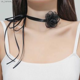 Colliers pendants Collier de tour de cou à fleurs noires dentelle vintage pour femmes bracelet gothique clavicule collier rock bijoux de fête