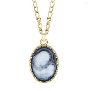 Pendentif Colliers Vintage Lady Baby Cameo Collier pour femmes Or Couleur Gris Mode Creux Fleur Mère