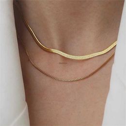Collares colgantes collar de espejo de la cadena de serpiente plana en capas vintage para mujeres collares de clavícula de metal de color de oro simple joyas de fiesta