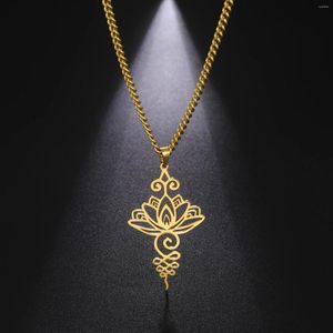 Pendentif Colliers Vintage Lotus Flower Collier en acier inoxydable Unalome Symbole Yoga Bouddhisme Amulette Bijoux Cadeau pour les femmes