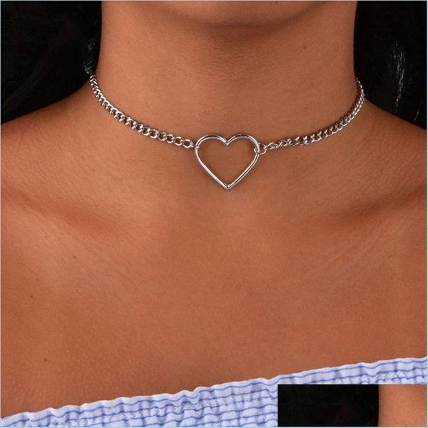 Collares pendientes Vintage Love Heart Collares pendientes para mujer Gold Sier Color Fashion Portrait Chunky Chain Chock Neckla Mjfashion Dh1Bl