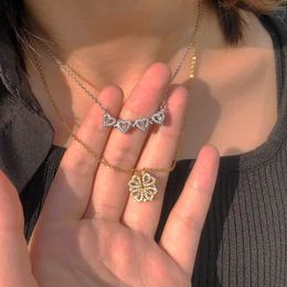 Colliers pendants vintage coeur pliant magnétique à quatre feuilles Collier pendentif Femme Zircon Love Clavicule Chaîne Cadeaux Openible Bijoux de Choker 240410