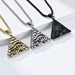 Pendentif Colliers Vintage Hommes Pyramide Collier En Acier Inoxydable Égypte Ancienne Oeil D'horus Pour Hommes Cadeau Bijoux