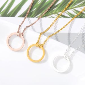 Pendentif Colliers Vintage Minimal Dainty Circle Collier pour femmes Chaîne en acier inoxydable Géométrique Karma Rond Bijoux Cadeau de fête