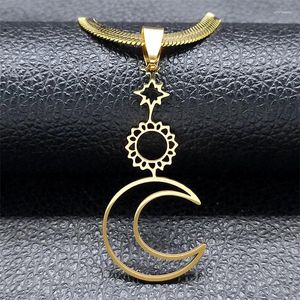 Pendentif Colliers Vintage Moon Star Collier ras du cou creux pour femmes en acier inoxydable couleur or croissant bijoux cadeau N6355S04