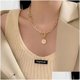 Pendentif Colliers Vintage MTI-Couche Coin Fleurs Chaîne Collier Collier Pour Femmes Or Sier Couleur Ange Portrait Chunky Drop Livraison Dhndt