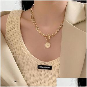 Pendentif Colliers Vintage MTI-Couche Coin Fleurs Chaîne Collier Collier Pour Femmes Or Sier Couleur Ange Portrait Chunky Drop Livraison Dhndt