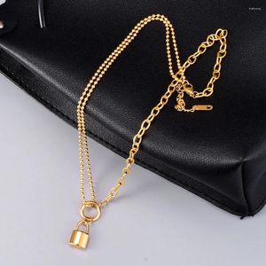 Collares colgantes Vintage Multi Layer Lock Collar Punk Chunky Cadena Collier Color Oro Titanio Acero Extensión Joyería