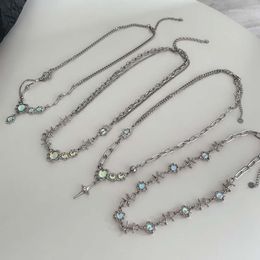 Hanger kettingen vintage meerlagige parelparel choker ketting voor vrouwen glanzende kristal opaal sleutelbeen ketting y2k sieraden