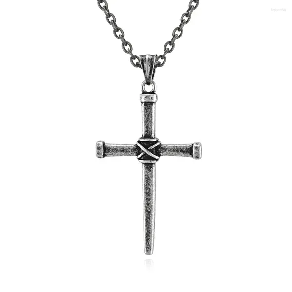 Pendentif Colliers Vintage Nails Cross Collier pour hommes en acier inoxydable Priez religieux Bijoux masculins