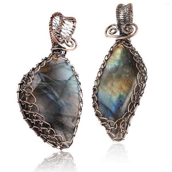 Pendentif Colliers Vintage Naturel Gris Moonstone Wire Wrap Irrégulier Minéral Labradorite Suspension Énergie Cristal Quartz Bijoux