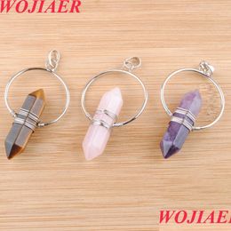 Pendentif Colliers Vintage Pierre Naturelle Pendentif Cristal De Guérison Pointu Hexagone Pilier Cercle Fil Wrap Dangle Femmes Bo908 Drop Deliv Dhjiz