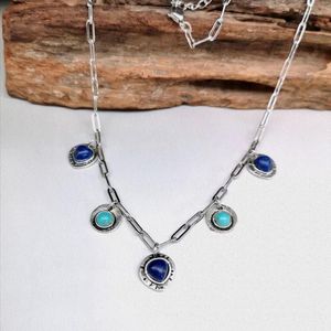 Colliers pendants vintage Natural Turquoise Collar chaîne pour femmes filles de style ethnique bijoux bijoux d'anniversaire Gift 2024 accessoires