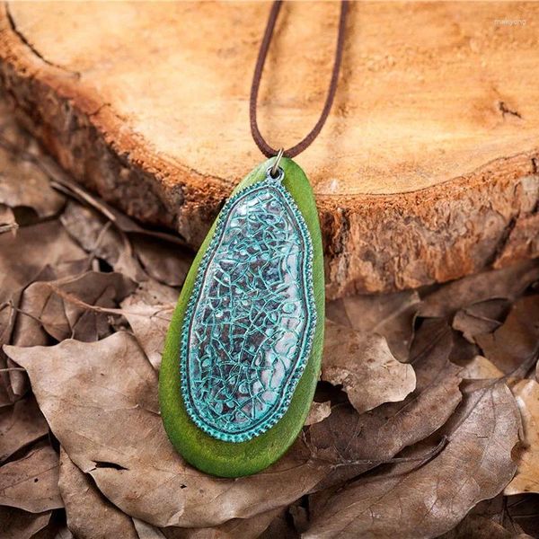 Colliers pendants Collier de cou vintage Collier Femmes Déclants Pendants Green Bois Longue femme Collares Mujer Kolye