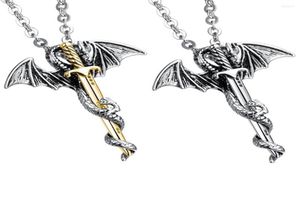 Hanger kettingen Vintage ketting voor mannen roestvrijstalen Dragon Wing Sword Punk Jewelry6943178