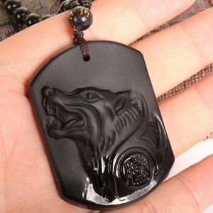 Colliers pendants Vintage Obsidian loup pour hommes femmes