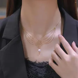 Pendentif Colliers Vintage Perle Perlée Élégant Multi Couche Clavicule Chaîne Pour Femmes Cou Bijoux Décoration