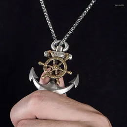 Pendentif Colliers Vintage Pirate Anchor Collier pour hommes Rotating Ship Rudder Dangle Punk Bijoux Cadeau