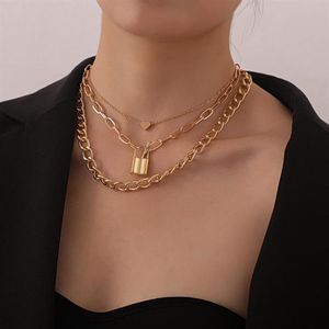 Anhänger Halsketten Vintage Punk Boho Multilayer Choker Lock Herz Kette Halskette Für Frauen Gold Silber Farbe Kragen Mode Schmuck277U