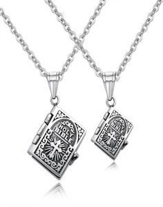 Collares colgantes Vintage Punk Santa Biblia Collar para hombres Mujeres pueden abrir color plata 316L Titanio Acero Joyería de oración4134803