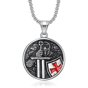 Collane con ciondolo Vintage Punk Knight Templar Cross For Men Biker Red Crusader Amulet Collana in acciaio inossidabile Gioielli regalo all'ingrosso