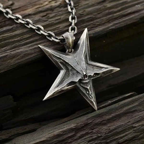 Pendentif Colliers Vintage Punk Pentagram Unisexe Hommes et Femmes Universel Antique Argent Couleur Chaîne Bijoux Cadeaux En Gros