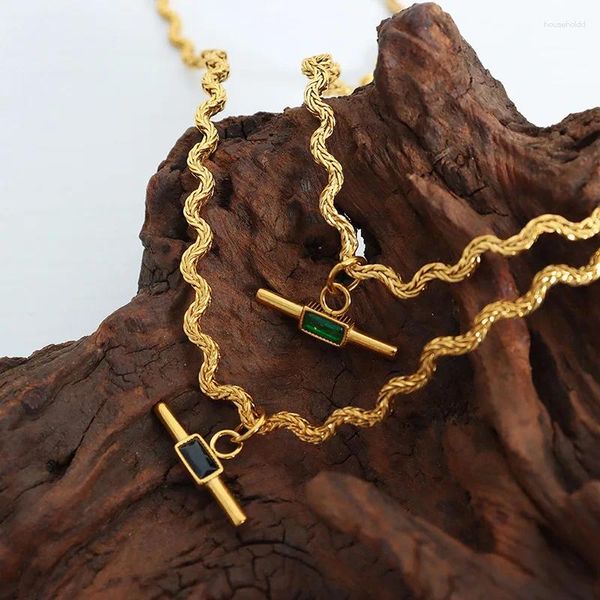 Collares colgantes Vintage estilo punk cadena de serpiente collar de mujer moda patrón de giro piedra de vidrio verde acero inoxidable