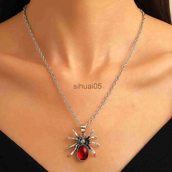 Pendentif Colliers Vintage rouge cristal araignée pendentif colliers Punk Rock gothique insecte Animal tour de cou pour hommes petit ami cadeau fête Club bijoux x1009