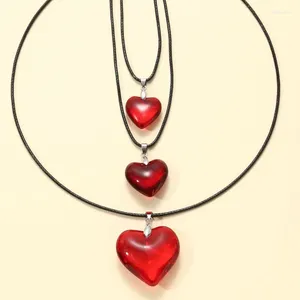 Hanger Kettingen Vintage Rood Glas Liefde Hart Ketting Voor Vrouwen Hip Hop Punk Stijl Meisje Rave Bruiloft Sieraden Verjaardagscadeautjes