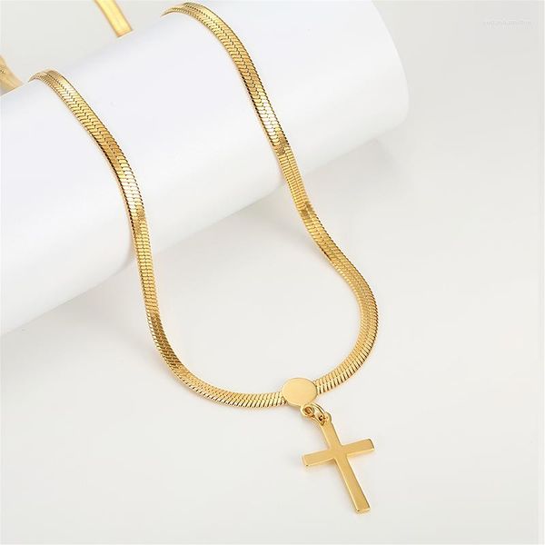 Collares pendientes Cruz religiosa de la vendimia Collar de gargantilla de cadena de hoja de acero inoxidable